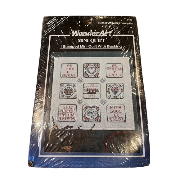 Wonderart Stamped Embroidery Mini Heirloom Quilt Kit Kind Gentle Love 9103 - Picture 1 of 3